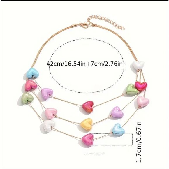 Colorful Heart Charm Multi Necklace - Picture 2 of 7